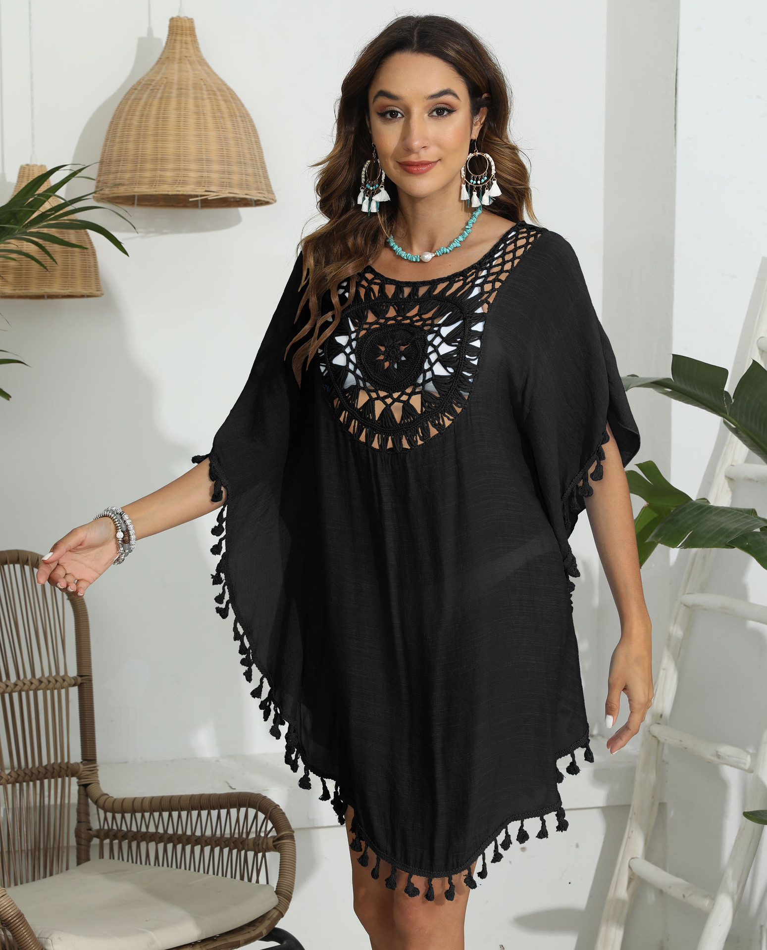 Womens Boho Beach Cover Up Casual Summer Swimsuit Kaftan